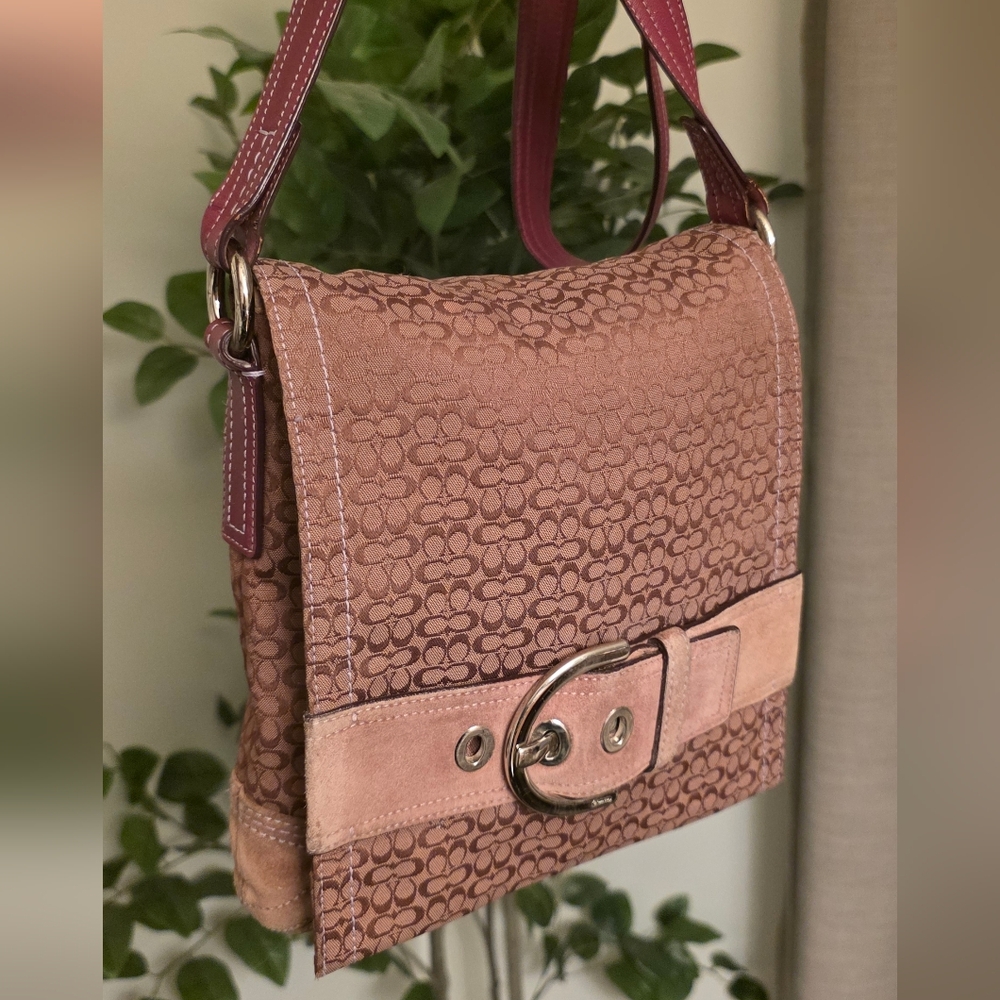 Coach Vintage Belted Soho Flap Pink Signature C Fabric and Suede Crossbody - Picture 3 of 13